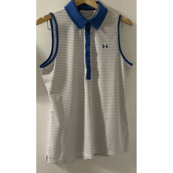 Under Armour Women’s Zinger Stripe Sleeveless Shirt Heat Gear Golf Shirt SZ M - Picture 1 of 7